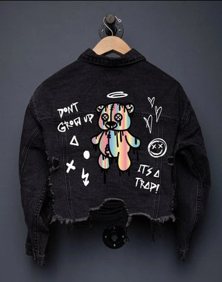 Don't Grow Up Teddy Crop Denim Jacket
