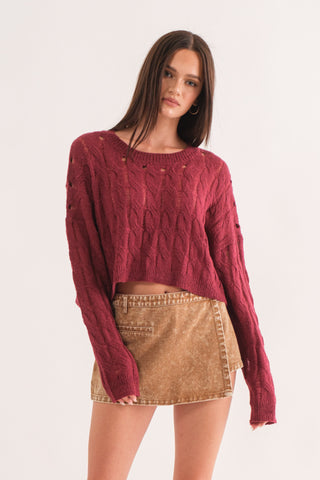 Adrian Cropped Cozy Cable Knit Sweater
