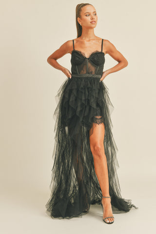 Tulle Maxi Dress With Side Slit