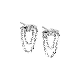 CZ Double Chain Drop Stud Earring | Adina Eden