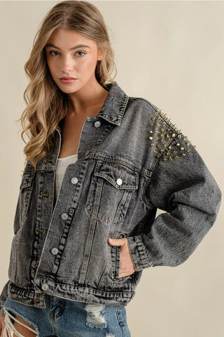 Shoulder Studded Denim Jacket
